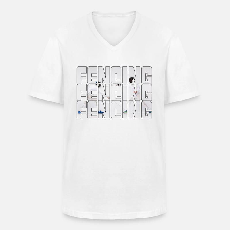 Fechten - Männer-T-Shirt mit V-Ausschnitt - Weiß