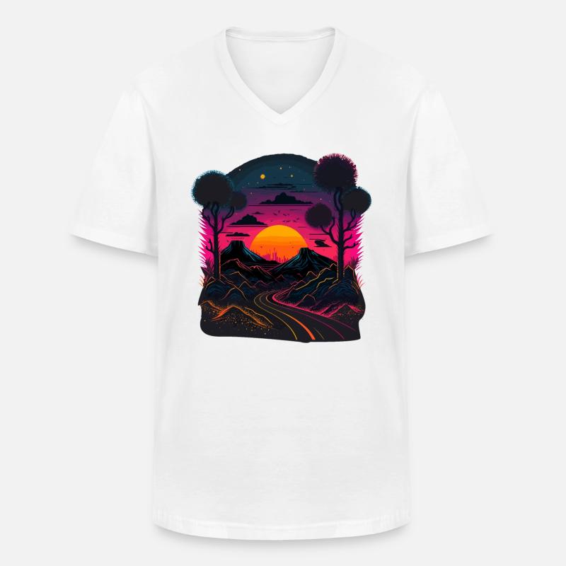 Synthwave-Artwork - Männer-T-Shirt mit V-Ausschnitt - Weiß