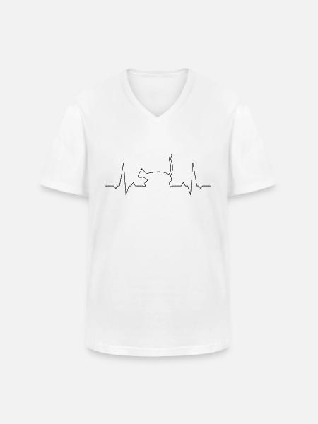 Katze Herzschlag - Männer-T-Shirt mit V-Ausschnitt - Weiß