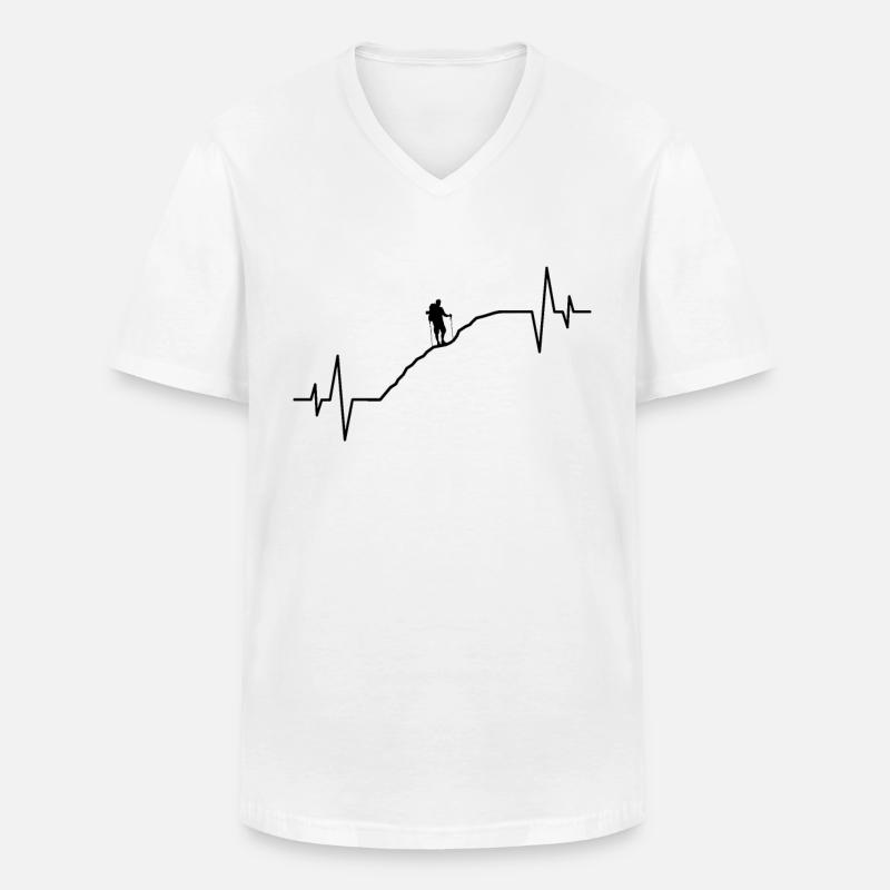 Wandern Wanderer Herzschlag - Männer-T-Shirt mit V-Ausschnitt - Weiß