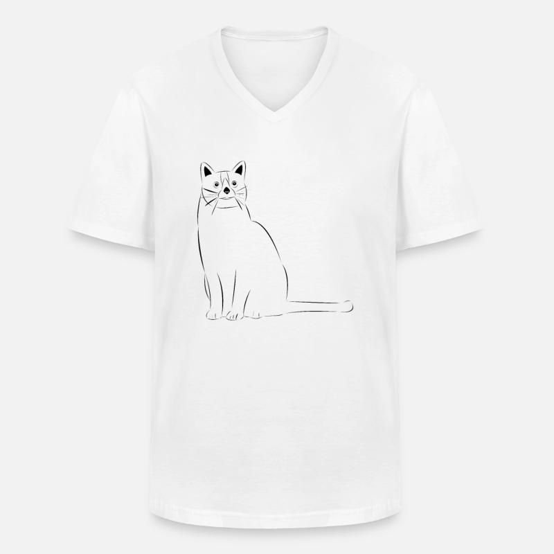 Katze gezeichnet - Männer-T-Shirt mit V-Ausschnitt - Weiß
