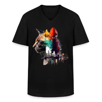 Katze Geschenkidee Katzen Motiv Katzenhalter - Männer-T-Shirt mit V-Ausschnitt - Schwarz - Vorne - AI Model Male 178 dark (178cm)