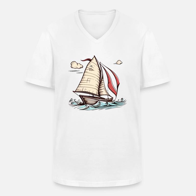 Boot Segelboot Segeln - Männer-T-Shirt mit V-Ausschnitt - Weiß