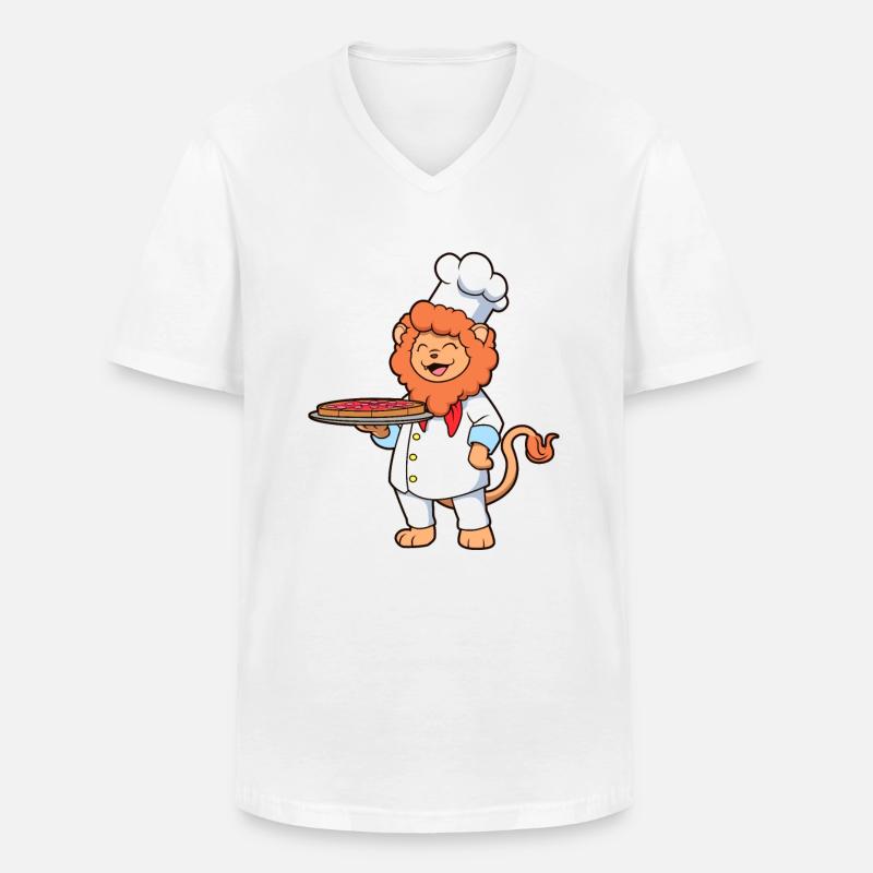 Löwe ist Pizzabäcker - Männer-T-Shirt mit V-Ausschnitt - Weiß