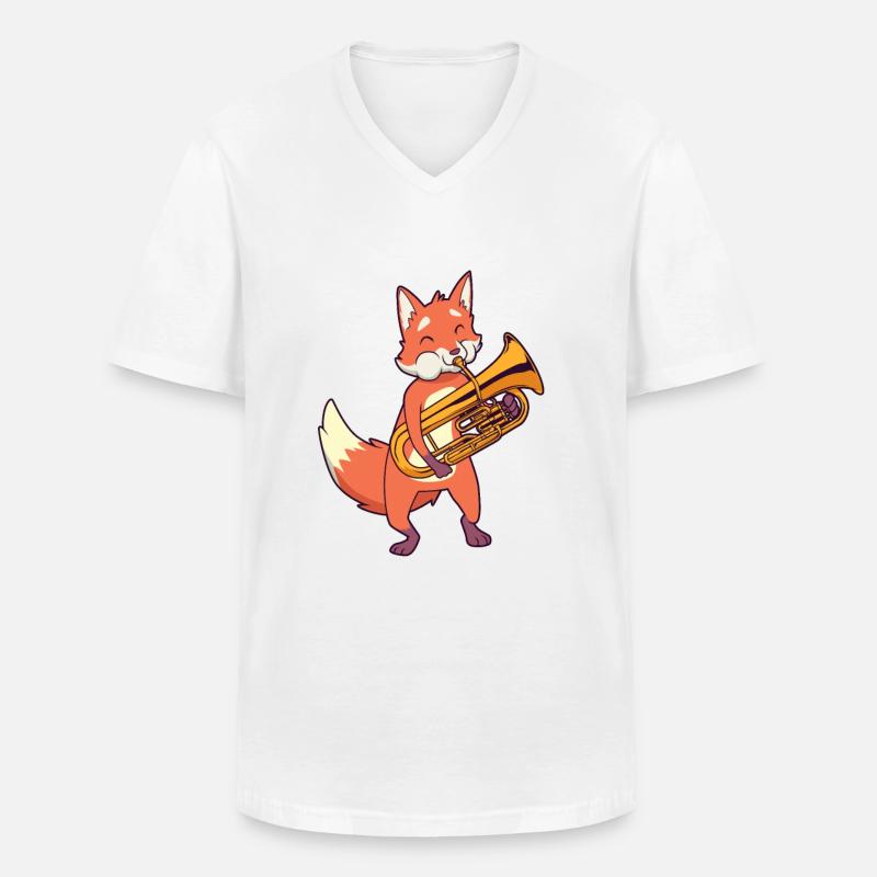 Cartoon Fuchs spielt Euphonium - Männer-T-Shirt mit V-Ausschnitt - Weiß