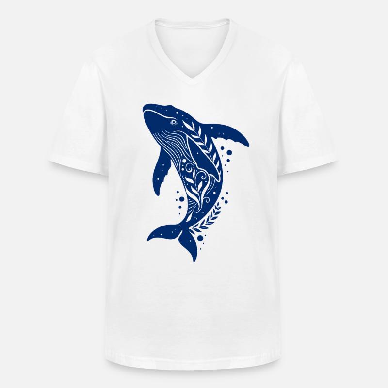 Der blauer Wal fisch - Männer-T-Shirt mit V-Ausschnitt - Weiß