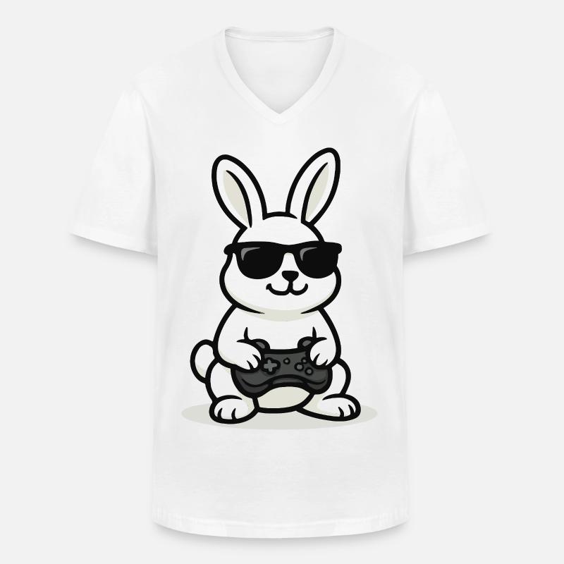 Cool Gaming Bunny - Männer-T-Shirt mit V-Ausschnitt - Weiß