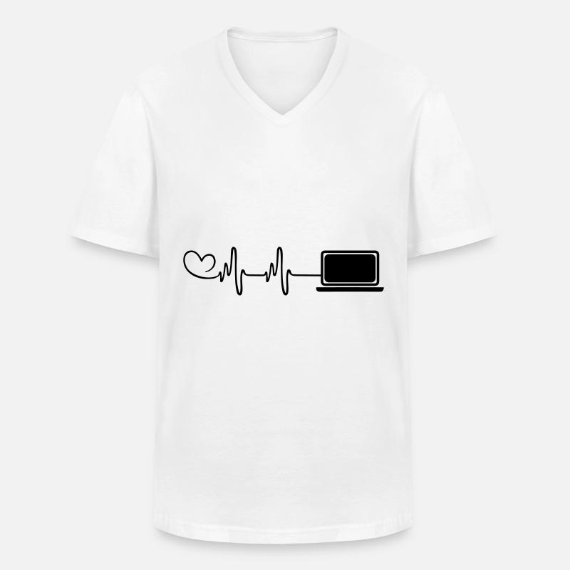 Laptop Herz Puls Pc Programmierer - Männer-T-Shirt mit V-Ausschnitt - Weiß