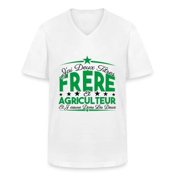 J'ai deux titres frère et Agriculteur Cadeau frère - T-shirt col V Homme - blanc - Devant - AI Model Male 185 light (185cm)