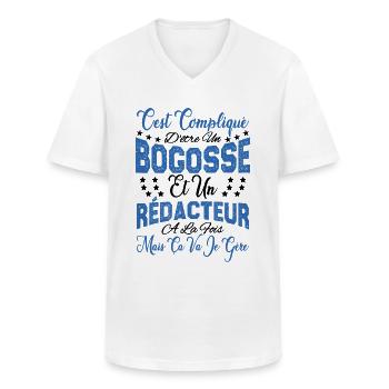 c'est compliqué d'être un Bogosse et un Rédacteur. - T-shirt col V Homme - blanc - Devant - AI Model Male 185 light (185cm)