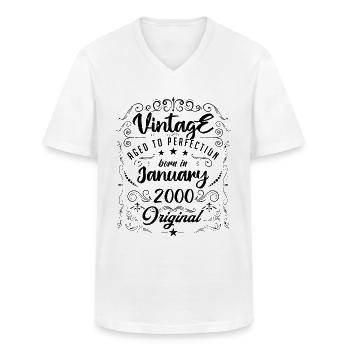 Vintage Né(e) en Janvier 2000 anniversaire janvier - T-shirt col V Homme - blanc - Devant - AI Model Male 185 light (185cm)