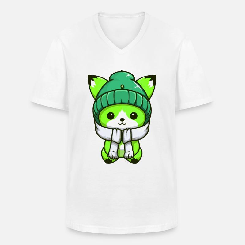 Fuchs Winter Comic - Männer-T-Shirt mit V-Ausschnitt - Weiß