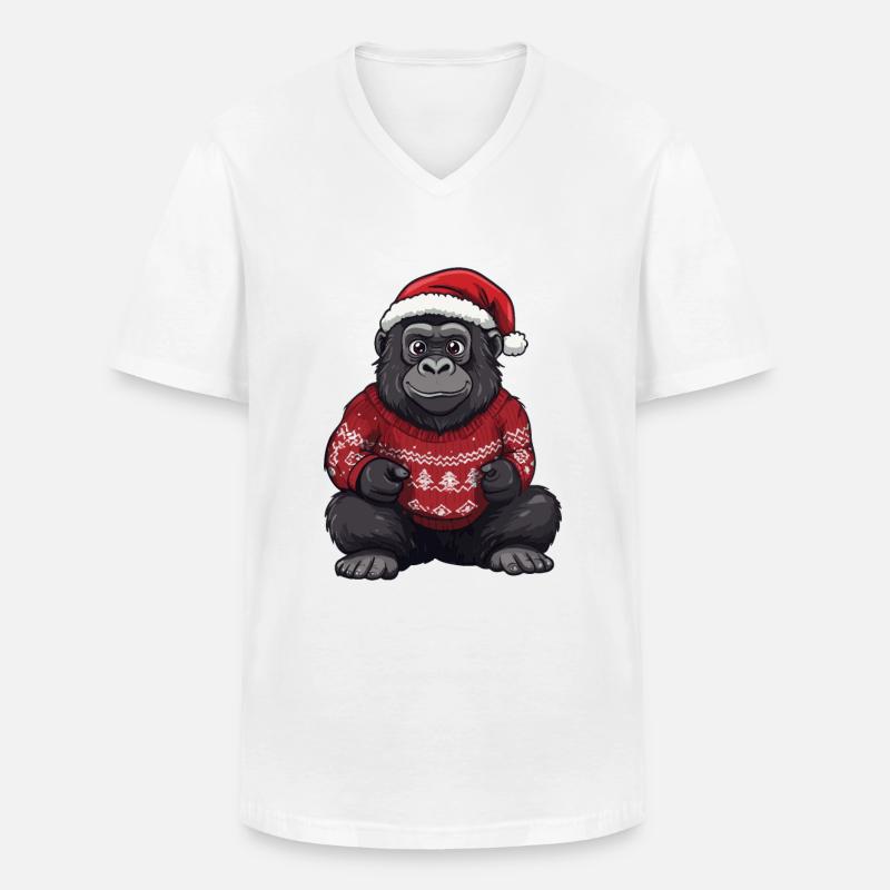 Gorilla Weihnachten Comic - Männer-T-Shirt mit V-Ausschnitt - Weiß