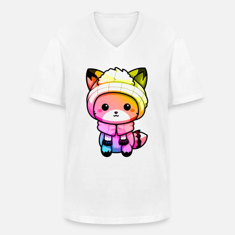 Fuchs Winter Tier Bunt Comic - Männer-T-Shirt mit V-Ausschnitt - Weiß