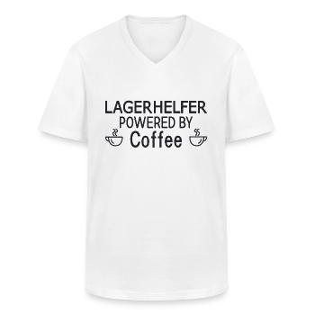 Lagerhelfer Powered By Coffee - Männer-T-Shirt mit V-Ausschnitt - Weiß - Vorne - AI Model Male 185 light (185cm)