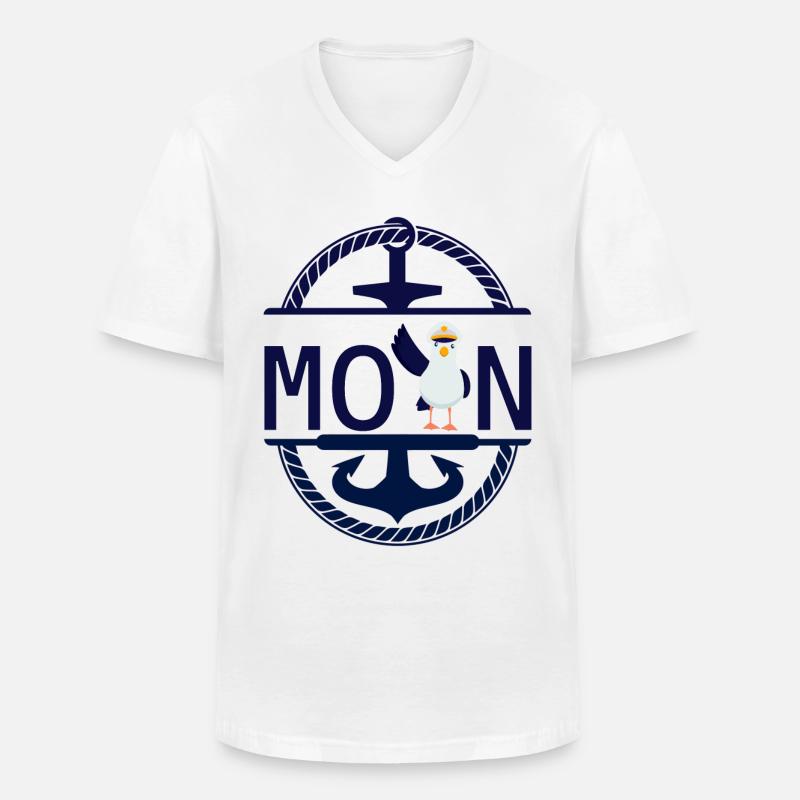 Moin Möwe und Schiff Anker - Männer-T-Shirt mit V-Ausschnitt - Weiß