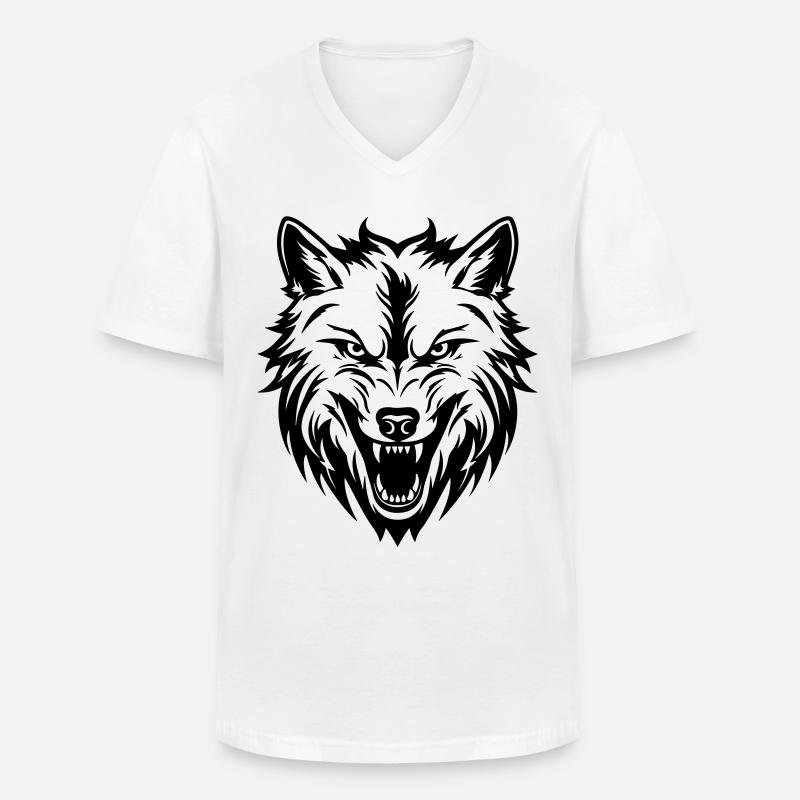 Wolf Kopf - Männer-T-Shirt mit V-Ausschnitt - Weiß