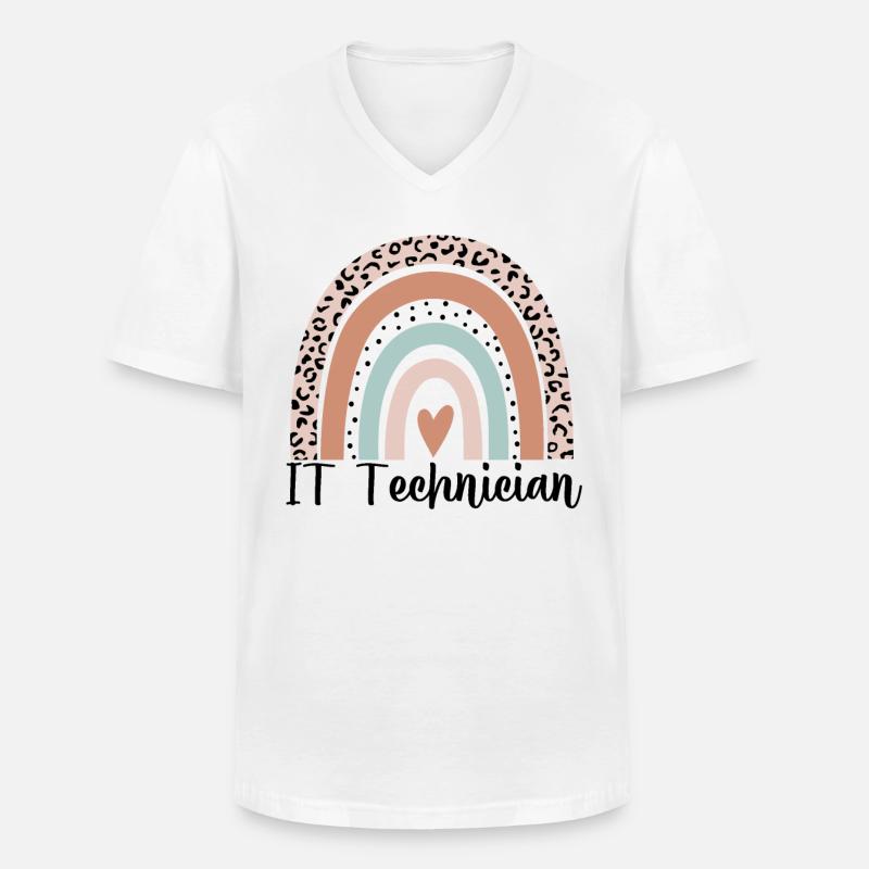 IT-Techniker Rainbow Leopard Lustiger IT-Techniker - Männer-T-Shirt mit V-Ausschnitt - Weiß