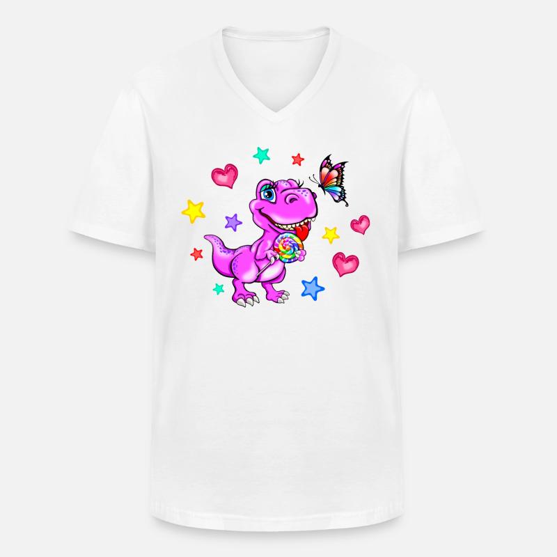 rosa Dinosaurier - Dinosaurier Mädchen - Männer-T-Shirt mit V-Ausschnitt - Weiß