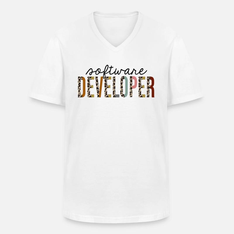 Software Developer Leopard Print Funny - Men's V-Neck T-Shirt - white