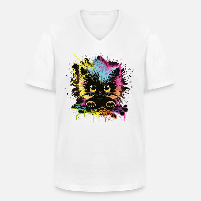 Bunte Katze - Männer-T-Shirt mit V-Ausschnitt - Weiß