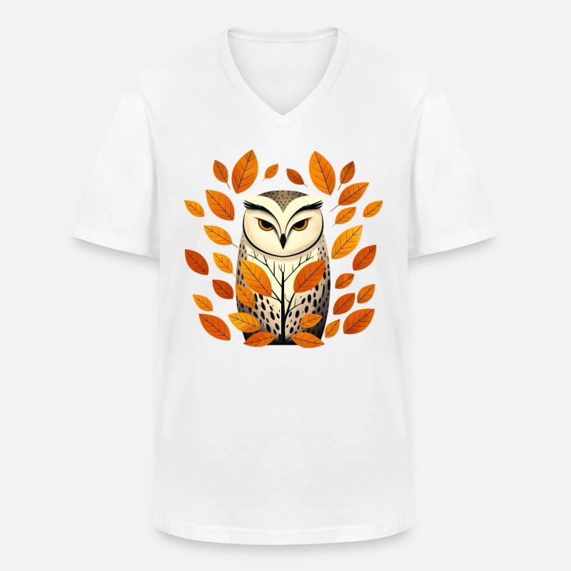 Eule und Herbstblätter - Männer-T-Shirt mit V-Ausschnitt - Weiß