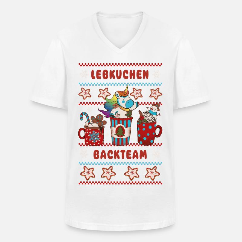 Lebkuchen Backteam Einhorn Weihnachten backen - Männer-T-Shirt mit V-Ausschnitt - Weiß