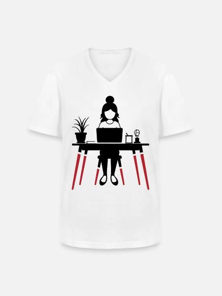 Learning Woman Computer Job - Men's V-Neck T-Shirt - white