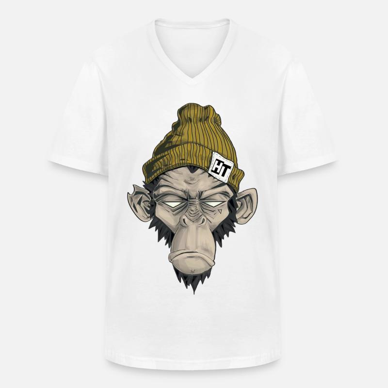 Rap Monkey - Männer-T-Shirt mit V-Ausschnitt - Weiß