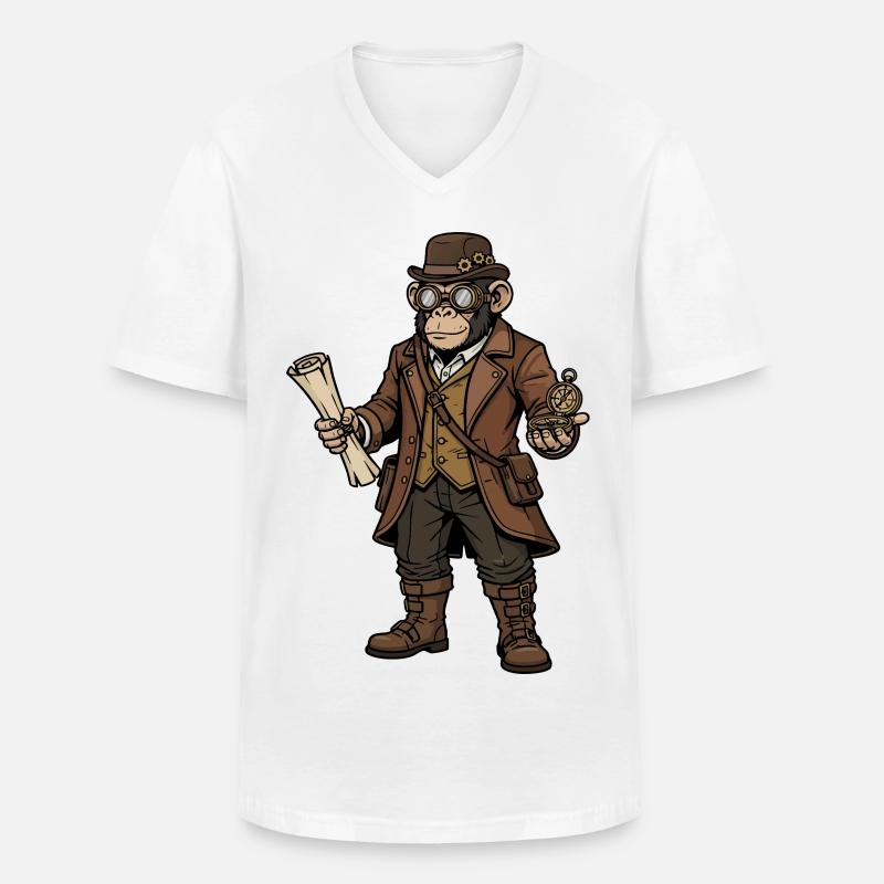 Monkey Explorer Steampunk Retro-Abenteuer - Männer-T-Shirt mit V-Ausschnitt - Weiß