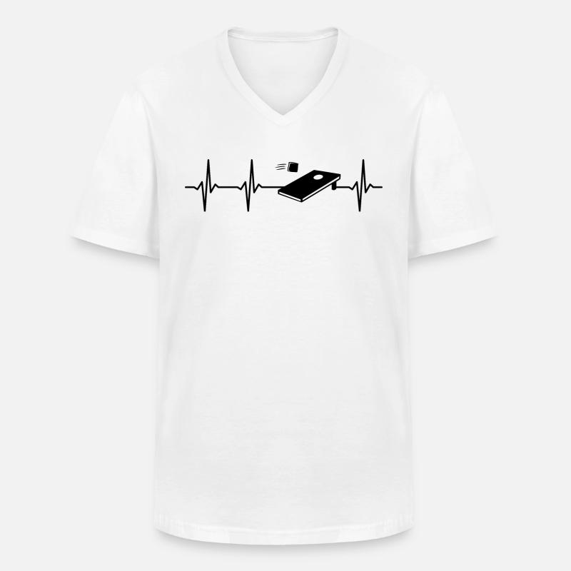 Cornhole Herzschlag - Männer-T-Shirt mit V-Ausschnitt - Weiß