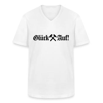 Farbe änderbar Glueck auf Glück Auf! Schriftzug - Männer-T-Shirt mit V-Ausschnitt - Weiß - Vorne - AI Model Male 185 light (185cm)
