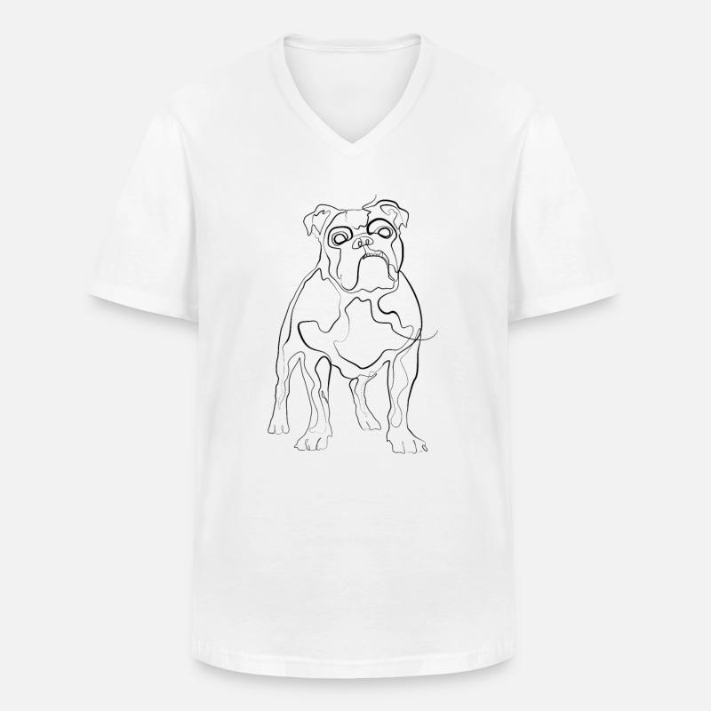 Bulldogge - one line drawing - Männer-T-Shirt mit V-Ausschnitt - Weiß