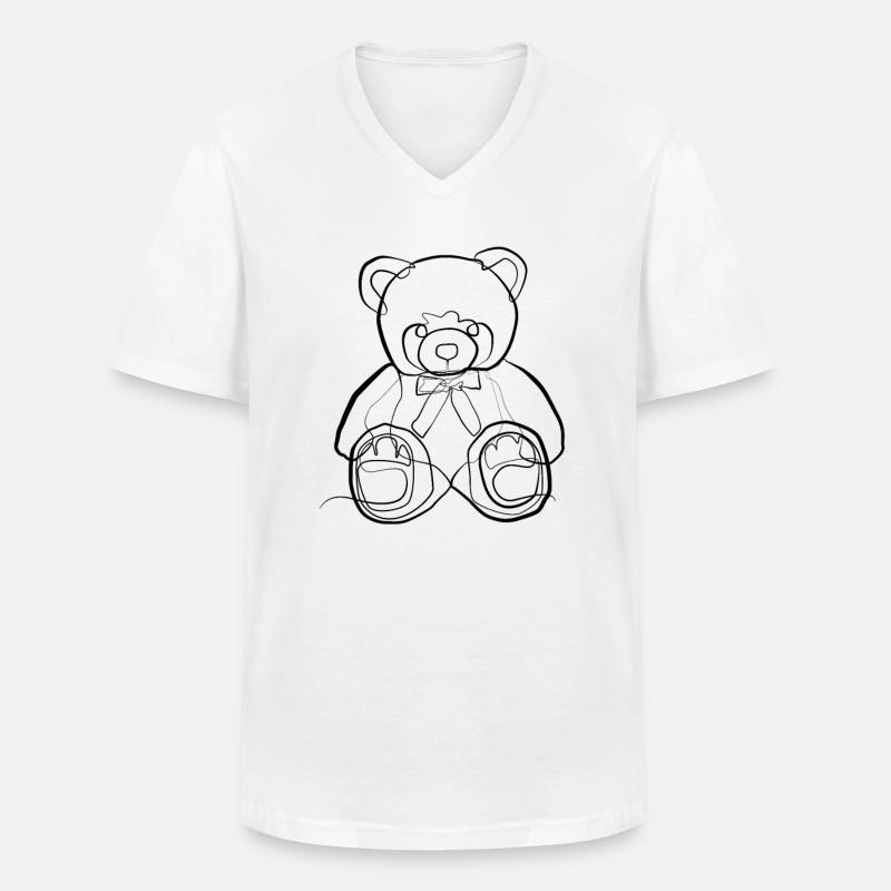 Teddybär - one line drawing - Männer-T-Shirt mit V-Ausschnitt - Weiß