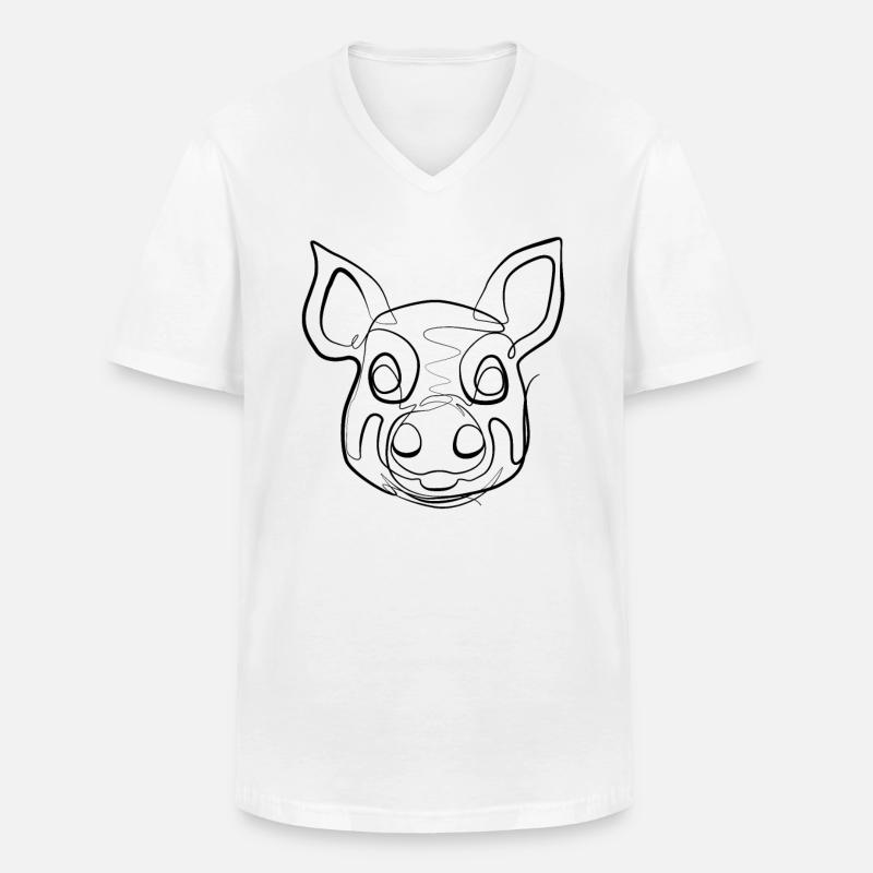 Schwein - one line drawing - Männer-T-Shirt mit V-Ausschnitt - Weiß