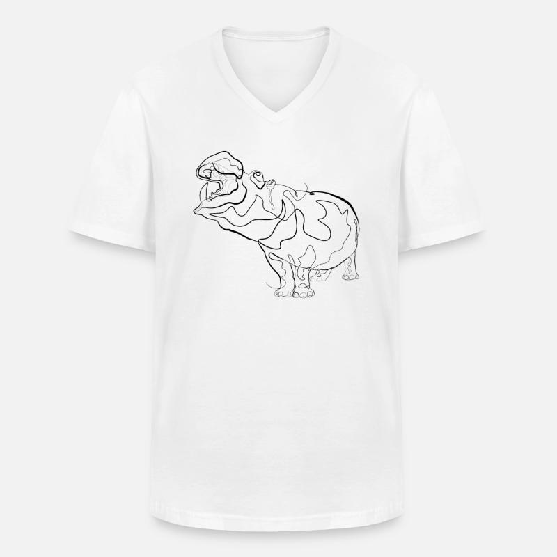 Flusspferd Nilpferd - one line drawing - Männer-T-Shirt mit V-Ausschnitt - Weiß