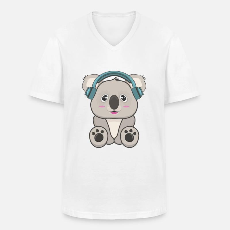 Koala Musik - Männer-T-Shirt mit V-Ausschnitt - Weiß