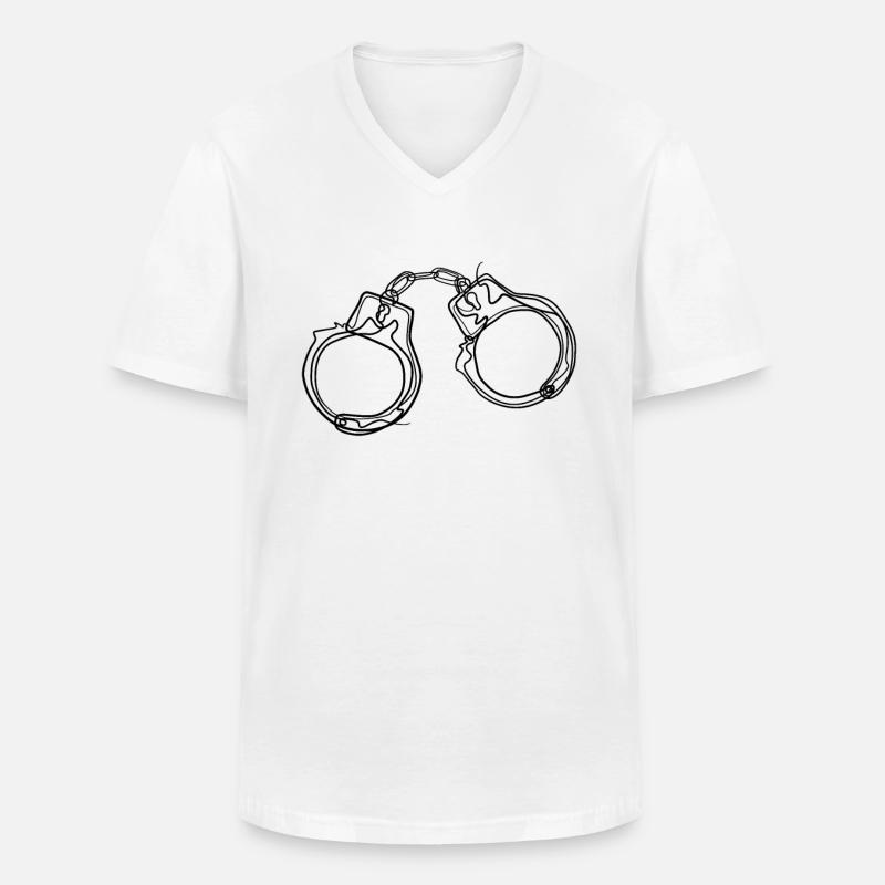 Handschellen - one line drawing - Männer-T-Shirt mit V-Ausschnitt - Weiß