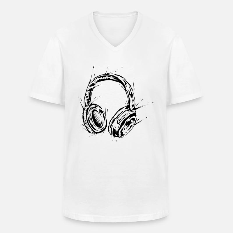 Kopfhörer DJ - Männer-T-Shirt mit V-Ausschnitt - Weiß
