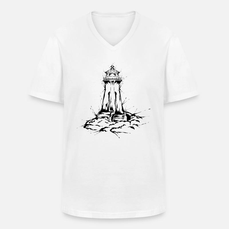 Leuchtturm - Männer-T-Shirt mit V-Ausschnitt - Weiß