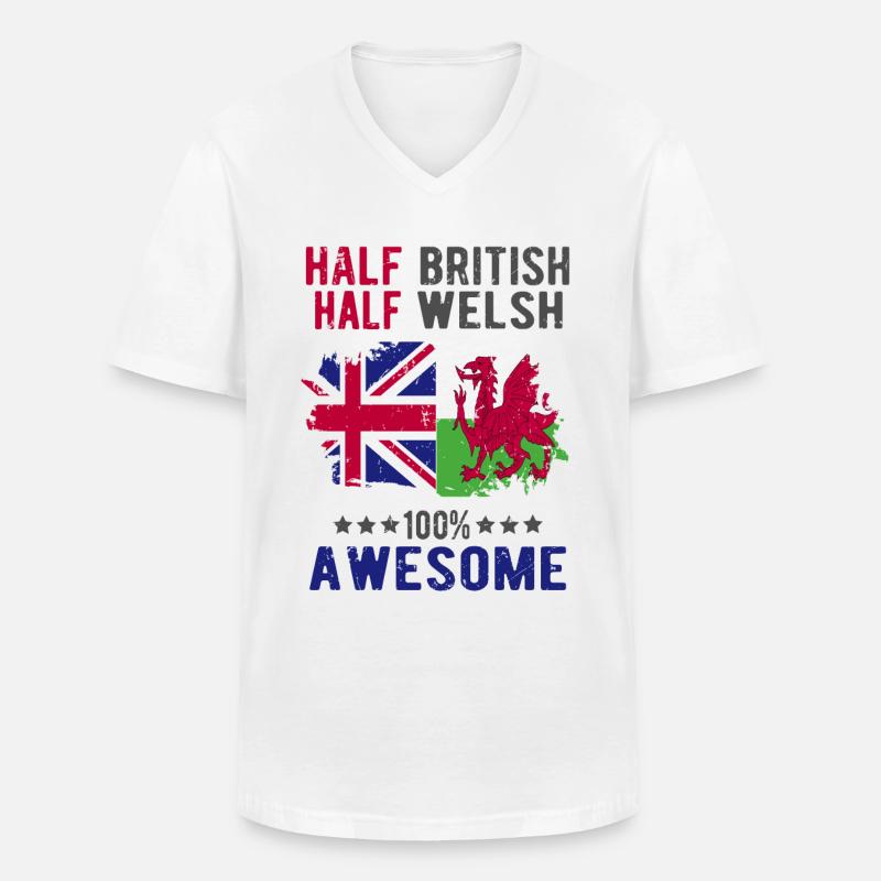 Halb Brite Halb Waliser - Männer-T-Shirt mit V-Ausschnitt - Weiß