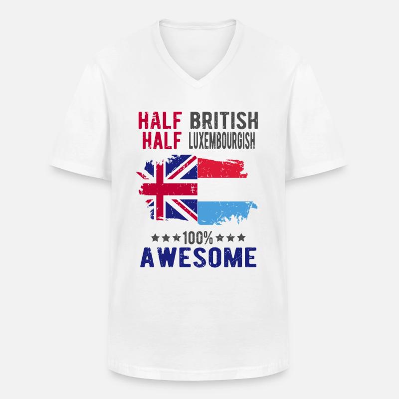 Halb Brite Halb Luxemburger - Männer-T-Shirt mit V-Ausschnitt - Weiß