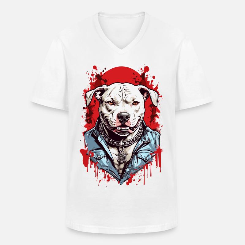Hunderasse Pitbulls - Männer-T-Shirt mit V-Ausschnitt - Weiß