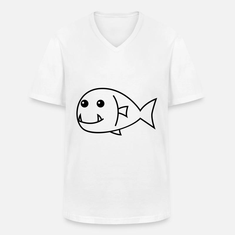 Piranha Comic Tier - Männer-T-Shirt mit V-Ausschnitt - Weiß