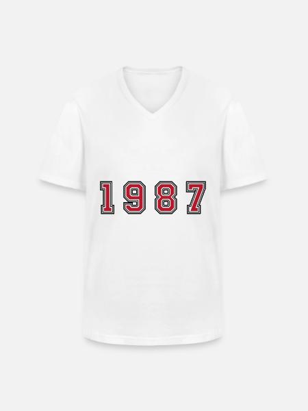 1987 year number - Men's V-Neck T-Shirt - white