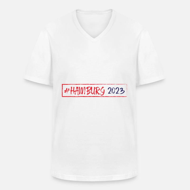 Hamburg 2023 - Männer-T-Shirt mit V-Ausschnitt - Weiß
