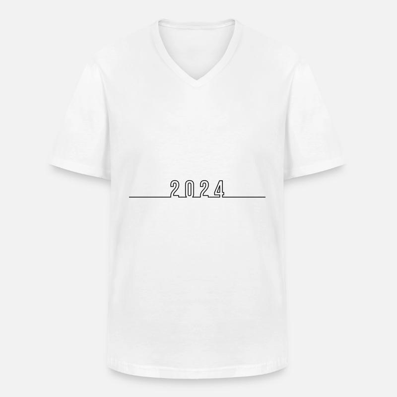 2024 Jahr - Männer-T-Shirt mit V-Ausschnitt - Weiß