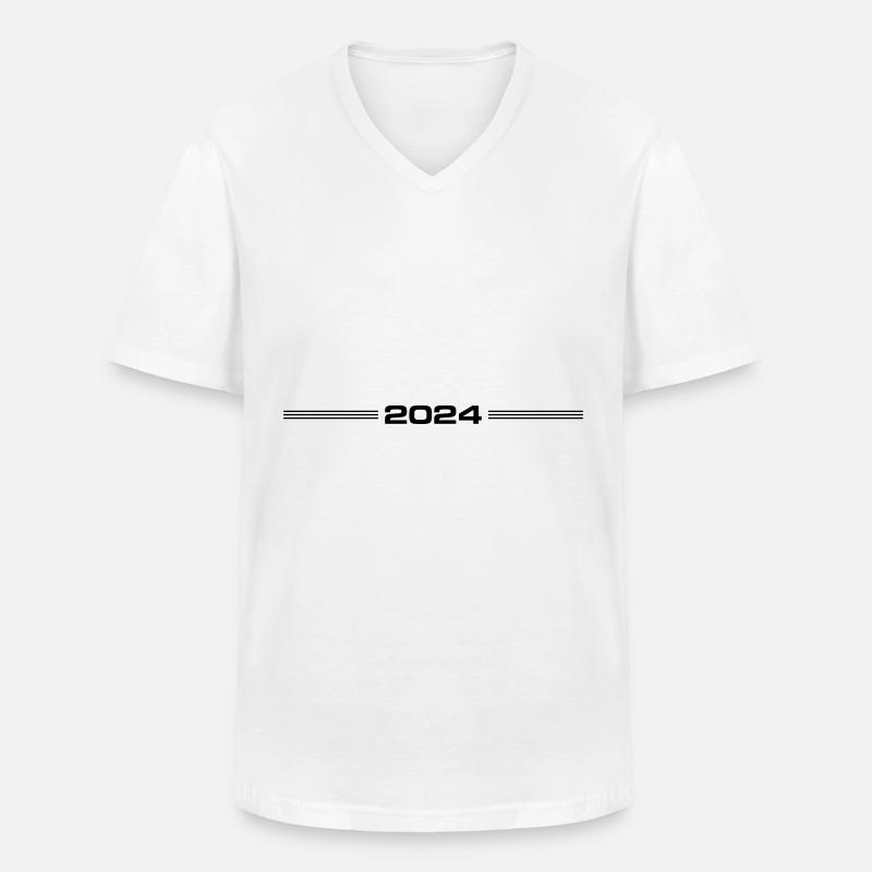 2024 Jahr - Männer-T-Shirt mit V-Ausschnitt - Weiß