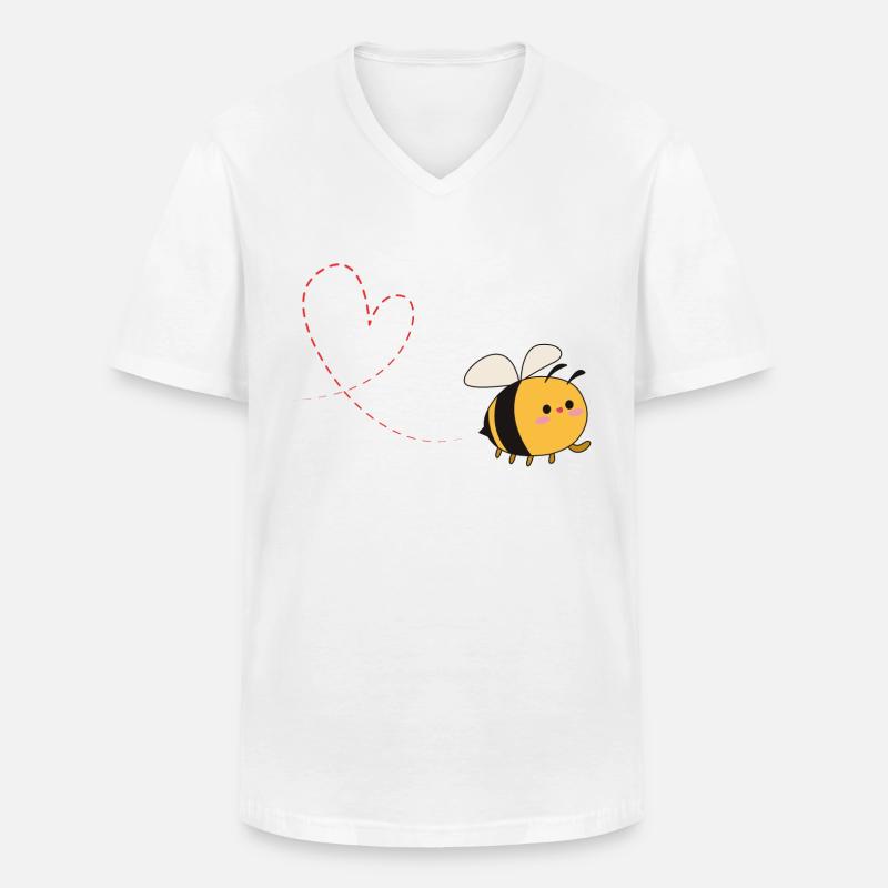 Biene Liebe Herz - Männer-T-Shirt mit V-Ausschnitt - Weiß
