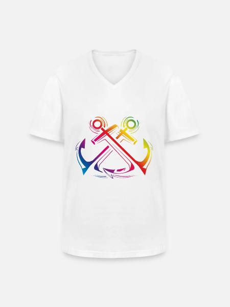anker symbol bunt - Männer-T-Shirt mit V-Ausschnitt - Weiß